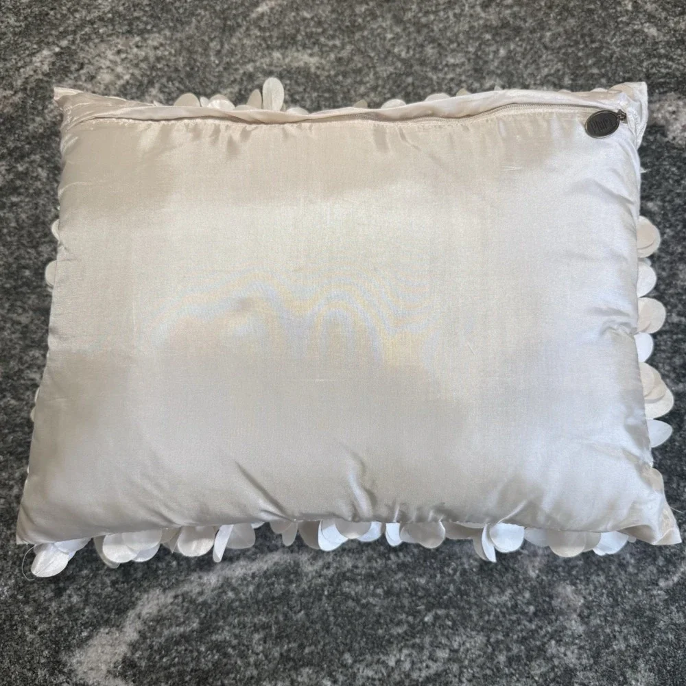 Pier 1 One Ivory Satin Ruffle Throw Pillow Lumbar  11x15 Glam Floral w/ Pillow